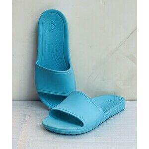 Crocs Iconic Comfort Sloan Slide Ice Blue Women Sz 7 EUC